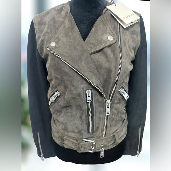 ALLSAINTS Jensen ColorBlock Leather Suede Biker Jacket Size 4 US 36 EU UK 8 - Picture 16 of 16